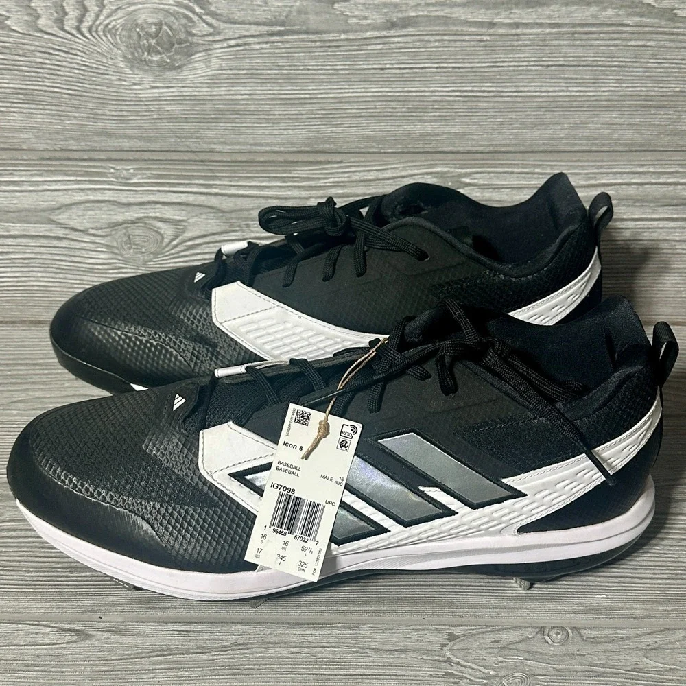 Adidas Icon 8 Baseball Cleats Black White Silver IG7098 Mens‎ 17 New